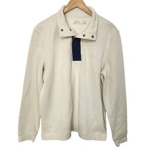 Nautica quarter snap sweatshirt cream navy embroidered logo Medium